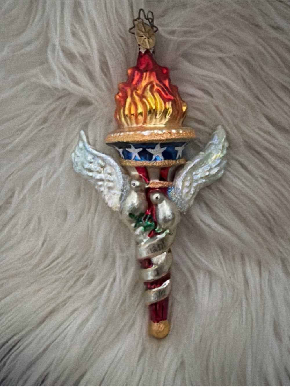 Christoper radko Patriotic Torch & Doves Holiday Ornament - White, Red, Gold